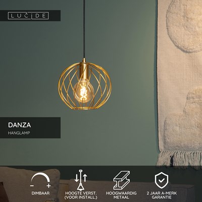 Lucide DANZA - Hanglamp - Ø 25 cm - 1xE27 - Mat Goud / Messing